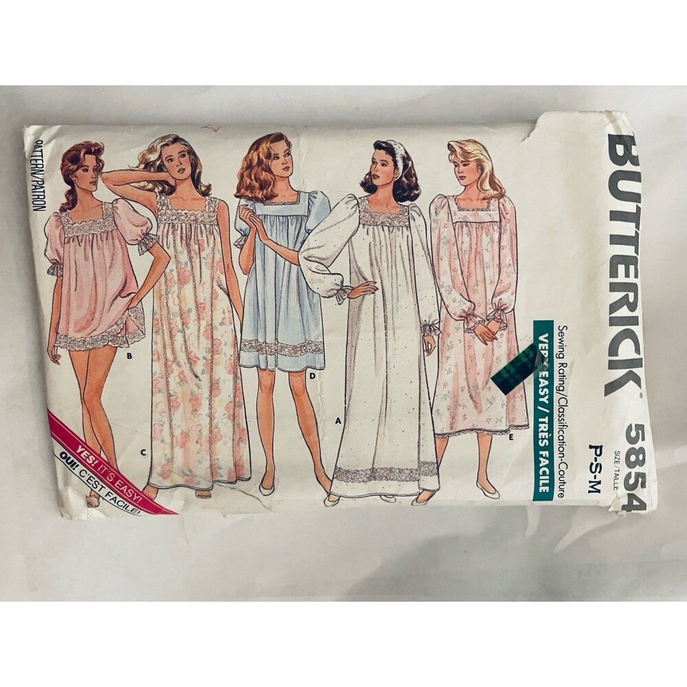 BUTTERICK Pajamas Pattern 5854 Long Short Nightgown  P S M ***See Description***
